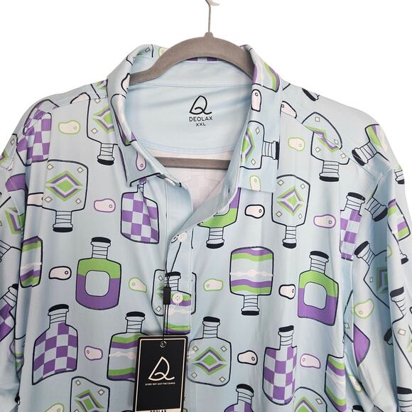 NEW Deolax Polo Shirt Blue All Over Print Short Sleeve Pullover Top Men XXL - Picture 2 of 9